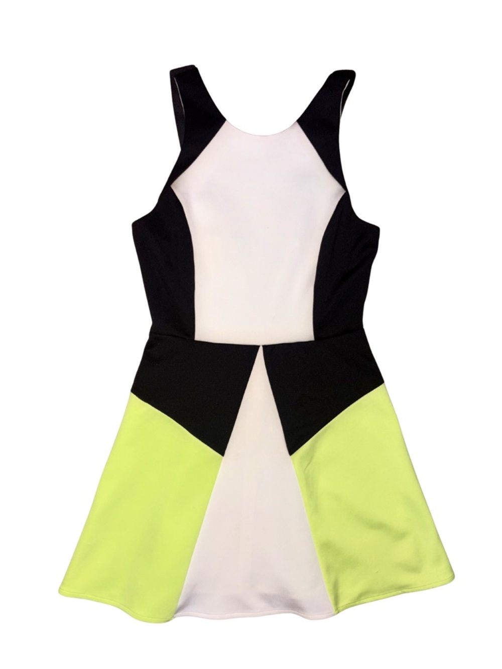 Mustard Seed Neon Colorblock Fit & Flare Mini Dress Black Lime Green M